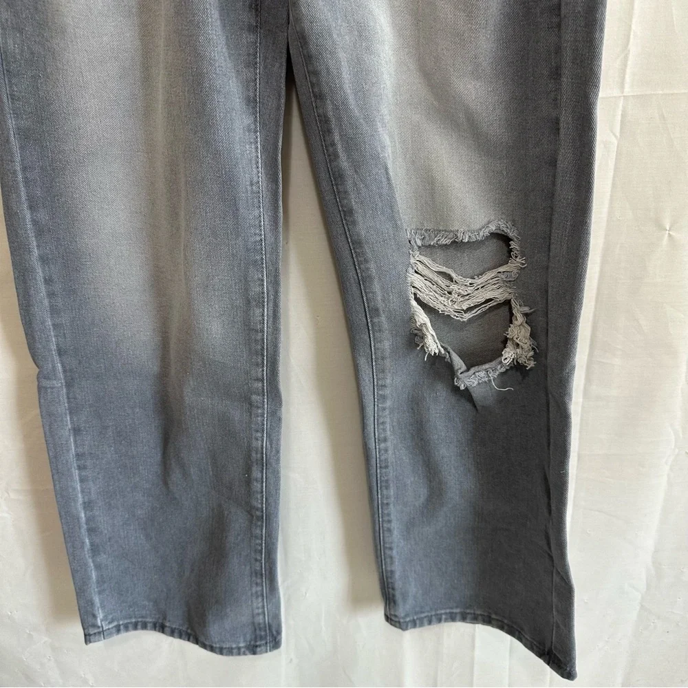 SHEIN PETITE Womens Front-Button Multi-Pocket Ripped Denim Jeans Gray Small/4 - Picture 4 of 12